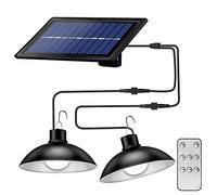 Skrepug Solar Pendant Lights Outdoor Indoor,Dimmable 30LEDs Dual Head Solar Shed Light with 9.84FT Cord, Remote Controller, IP65 Solar Lights for Garden Courtyard Barn Balcony Corridor(White Light)