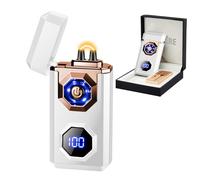 SKRFIRE Cool Lighters Electric Lighter Fire Lighters High Power Windproof Arc Lighter Metal Body with Battery Ignition Count Display LED Flash Light USB-C Rechargeable for Candle Outdoor (White)