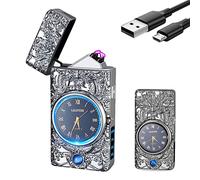 SKRFIRE Dragon Plasma Lighter, Electric Arc Lighter, Windproof Metal Lighters Luminous Real Watch dial LED Lighting,Candle lighters for Men Parents, friends, holidays (Silver)