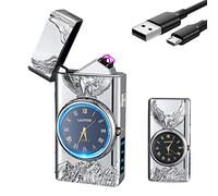SKRFIRE Eagle Electric Lighter Rechargeable USB Lighter Plasma Arc Lighter Flameless Cool Lighters LED Lighting for Outdoor, Hiking, Camping (Silver)