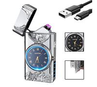SKRFIRE Eagle Lighter, Plasma Lighter, Electric Arc Lighter, Windproof Lighter, Metal Lighter Luminous Real Watch dial LED Lighting (silver)