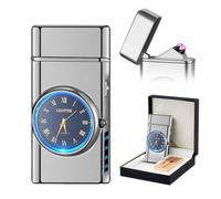 SKRFIRE Electric Double Arc Plasma Lighter, Rechargeable Lighter with Battery Display Indication Cool Lighters Revolve with Gift Box for Friends, Family, Candles(silver)