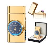 SKRFIRE Electric Double Arc Plasma Windproof Lighter, Rechargeable with Electronic Dial, Cool Lighter, Rotatable, with Gift Box, for (Gold)