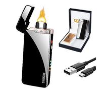 SKRFIRE Electric Flame Arc Lighter,Flameless Plasma Lighter Rechargeable Waterproof with 3 Rhinestones,Rechargeable USB Lighters(Black)