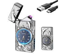 SKRFIRE Electric Lighter Plasma Arc Lighter Rechargeable USB Flame Cool Lighters Windproof Electronic Candle Lighters with LED Flashlight for Candle, Firework, Incense (Silver)