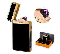 SKRFIRE Electric Lighter Plasma Arc Lighters Windproof Flame Lighter Rechargeable USB Lighters with Battery Indicator for Outdoor Camping BBQ Gift (Gold)