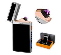 SKRFIRE Electric Lighter Plasma Arc Lighters Windproof Flame Lighter Rechargeable USB Lighters with Battery Indicator for Outdoor Camping BBQ Gift (Silver)