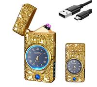 SKRFIRE Electric Lighter USB Rechargeable, Windproof Plasma Arc Cool Lighters with LED Battery Display, Flameless Gadget for Candles BBQ Camping EDC Gift (Dragon Imperial Gold)