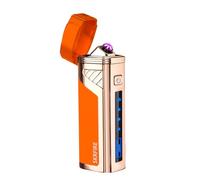 SKRFIRE Electric Lighter with Three Arc Flameless Plasma Lighter Windproof Rechargeable USB Lighter for Outdoor Camping with Digital Battery Indicator (Orange)