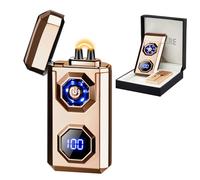SKRFIRE Electric Rechargeable USB C Arc Plasma Lighter High Power Flame Cool Windproof Electronic Candle Lighter with LED Flashlight for Candle, Firework, Incense (Gold)