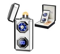 SKRFIRE Electric Rechargeable USB C Arc Plasma Lighter High Power Flame Cool Windproof Electronic Candle Lighter with LED Flashlight for Candle, Firework, Incense (Sliver)