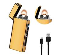 SKRFIRE Electric Windproof Lighter, Pulsed Flame Plasma-Flame Arc Lighter - Rechargeable USB with Battery Indicator (Gold)