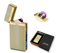 SKRFIRE Electronic Lighter Plasma Arc Lighter, Rechargeable, Metal Body, Windproof, with Battery Level Indicator, Suitable for Camping, Barbecues and Outdoor Activities (Chequered Gold)