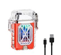 SKRFIRE Electronic Rechargeable Transparent Waterproof Double Arc Lighter LED Power Display Type-C Rechargeable Lighters Outdoor Windproof Lighter for Boyfriends and Friends（orange）