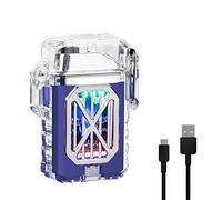 SKRFIRE Electronic Rechargeable Transparent Waterproof Double Arc Lighter LED Power Display Type-C Rechargeable Lighters Outdoor Windproof Lighter for Boyfriends and Friends（blue）