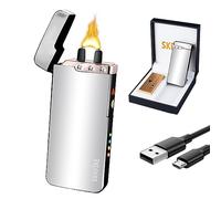 SKRFIRE Plasma Electric Lighter Windproof USB-C Rechargeable Arc Lighter with Power Display & Gift Box, High Capacity Battery for Home, Kitchen, Camping, Outdoors (Silver)
