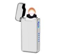 SKRFIRE Plasma Lighter Fire Lighters Electronic Lighter Electric Lighters High Power Windproof Flame Metal Body with Battery Display USB Rechargeable for Camping Gift Indoor Outdoor (Silver)