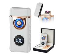 SKRFIRE Plasma Rechargeable Electric Lighter for Candle Arc Type C Electronic Torch Windproof Portable Metal Lighter with LED Power Display for Camping, Hiking, BBQ (Luminous White)