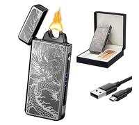 SKRFIRE Plasma Rechargeable USB Electric Candle Lighter - Electronic Torch Arc Cool Dragon With LED Power Display for Camping, Hiking (Black Dragon)