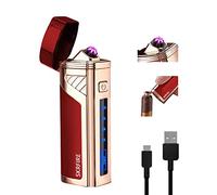 SKRFIRE Triple Arc Electric Flameless Plasma Lighter - Windproof, Rechargeable USB, Outdoor Camping With Digital Battery Indicator (Red)