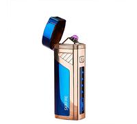 SKRFIRE Triple-Arc Electric Lighter, Windproof Lighter with Cigar Opener, Flameless Plasma Lighter, Rechargeable USB Lighter with Battery Indicator (ICY Blue)