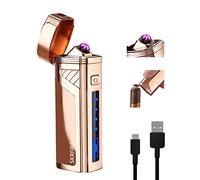 SKRFIRE Triple Arc Electric Plasma Lighter - Windproof, Rechargeable USB, Outdoor Camping Lighter with Digital Battery Indicator (Rose Gold)