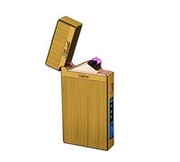 SKRFIRE Windproof Arc Lighter Fire Lighters Rechargeable USB-C Lighter Electric Lighters with Crisp Opening Sound Battery Display LED Light Brushed Metal Body for Fireworks Camping Gift Indoor (Gold)