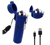 SKRFIRE Windproof Dual Arc Windproof Electric Lighter with LED Flashlight Rechargeable USB Lighters, Flameless Plasma Lighter with Lanyard for Camping, Hiking (Blue)