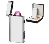 SKRFIRE Windproof Electric Lighter Rechargeable - Plasma Arc Design, USB Charging, Multi-Mode Flashlight & Digital Battery Indicator, Essential for Survival, Hiking & BBQ (Feathered Silver)