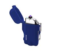 SKRFIRE Windproof Waterproof Lighter, Dual Arc Electric Lighter with LED Flashlight, Rechargeable USB Lighters Flameless Plasma Lighters with Lanyard for Camping, Hiking (Blue)