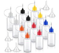 Skrfren 12 PCS Precision Tip Applicator Bottles, 30ml Needle Tip Squeeze Bottles with 5 Funnel, Plastic Glue Bottle DIY Art Supplies for Quilling Craft & Acrylic Painting Glue Ink (6 Colors)