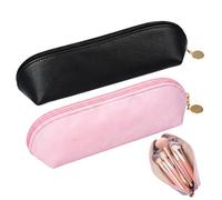 Skrfren 2 PCS Leather Makeup Brush Bag with Zipper, Portable Travel Mini Cosmetic Bag Makeup Brush Pouch, Compact Toiletry Pouch for Women Home Travel Office Cosmetic Storage Daily Work Essentials
