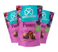 Skrīveru Prunes in Dark Chocolate (3 * 110g) - Whole Dried Prunes Coated in Premium Dark Cocoa, Naturally Sweet, Rich in Potassium & Fiber, No Artificial Additives, 100% Recyclable Packaging