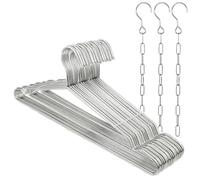 Skroad Stainless Steel Clothes Hangers 30 Pack with 3 Pack Space Saving Hanger Chains, Heavy Duty Metal Wire Coat Hangers, Standard Anti-Rust Wardrobe Organiser for Shirts Coats Trousers Dresses