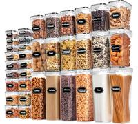 Skroam 36 Pack Airtight Food Storage Containers for Kitchen Pantry Organization and Storage, BPA Free, Plastic Kitchen Storage Containers with Lids for Flour, Sugar, and Cereal, Labels & Marker