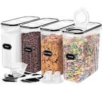 Skroam 4PCS Cereal Containers Storage [4L/135.2 oz], Airtight Food Storage Containers with Pour Spout for Kitchen & Pantry Organization Storage, Plastic Cereal Dispensers, Measuring Cup & 20 Labels