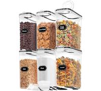Skroam Cereal Containers Storage of 6 [4L/135.2 oz], Airtight Food Storage Containers with Lids, Plastic Cereal Dispensers for Kitchen & Pantry Organizers and Storage, Measuring Cup & 20 Labels