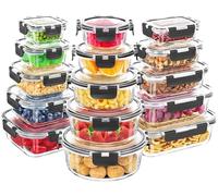 Skroam Glass Food Storage Containers, [15 Pack] Glass Meal Prep Containers, Lunch Bento Boxes with Leak Proof Lids for Microwave,Freezer and Dishwasher, BPA Free- Grey