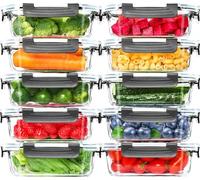 Skroam Glass Storage Containers - 10 Pack Airtight Food Container Set with Lids for Kitchen, Lunch, Meal Prep, Bento Boxes - 22 OZ