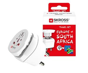 SKROSS Combo World to South Africa Travel Adapter - Universal Adapter for 2- & 3-Pole Devices from 220+ Destinations, Swiss-Engineered for SA, Namibia, Swaziland, Lesotho, Bhutan & more (Type M)