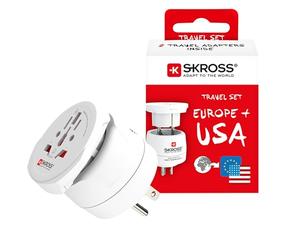 SKROSS Combo World to USA Travel Adapter, Universal Plug for 150+ Countries, Compact, Portable, Surge-Protected, Compatible with Laptops, Phones, Tablets & Electronics