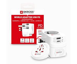 SKROSS PRO Light AC30PD - World, Universal Travel Adapter with Fast Charging, 1 USB C and 1 USB A Port, International Adapter for UK, EU, USA, AUS & More