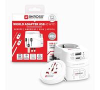 SKROSS PRO Light AC45PD - World Universal Travel Adapter | Fast Charging, 1 USB C and 1 USB A Port, UK, EU, USA, AUS & More, 160cm Cable Included
