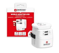 SKROSS PRO Light USB World Travel Adapter, Universal Multi-Plug with 2 x USB, 1750W Compatible, Multi-Country Converter for UK, EU, USA, AUS & More, White