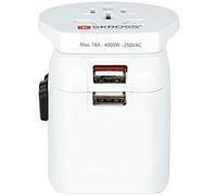 SKROSS Pro Light World Travel Adapter with USB, 3-pole Travel Adaptor with Slide System and USB, Designed in Switzerland for more than 200 Countries, 1.302550 White