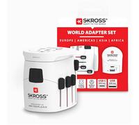 SKROSS PRO World + USB AC30PD Universal Travel Adapter with 1 USB A Port & 1 USB C Port, International Adapter for UK, EU, USA, AUS & More. USB Fast Charger Included.