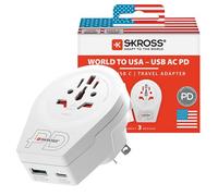 SKROSS World to USA AC20PD Travel Adapter | 1 USB Type C Port, 1 USB Type A Port, 20W Fast Charging, Power Delivery, Shock Protection