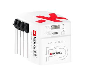 SKROSS World USB Charger AC65PD, 65W, 1 USB Type C & 1 USB Type A Port | Fast Charging, Universal Travel Charger, No Mains Plug Input, International Charger for UK, EU, USA, AUS & More