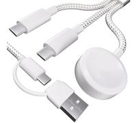 Skrring 3 in 2 Fast Charger Cable, All in One Combo Thick Braided USB C (USB A) Travel Multi Device Charging Cord, Compatible with Apple Watch Ultra SE Series1-10, for iPhone 15 16, 4FT/1.2M-Starlight