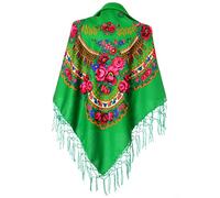 SKRRYNYA Scarf Wrap Traditional Ukrainian Polish Fringed Floral Neck Head Shawl, Green, Large